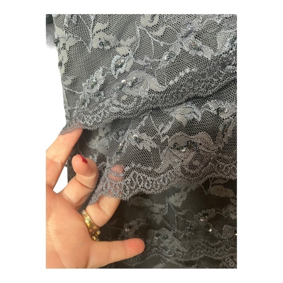 Cache Silver Pewter Gray Sequin Lace Layered Mini Sheath Occasion Dress Size 2 - Picture 14 of 16
